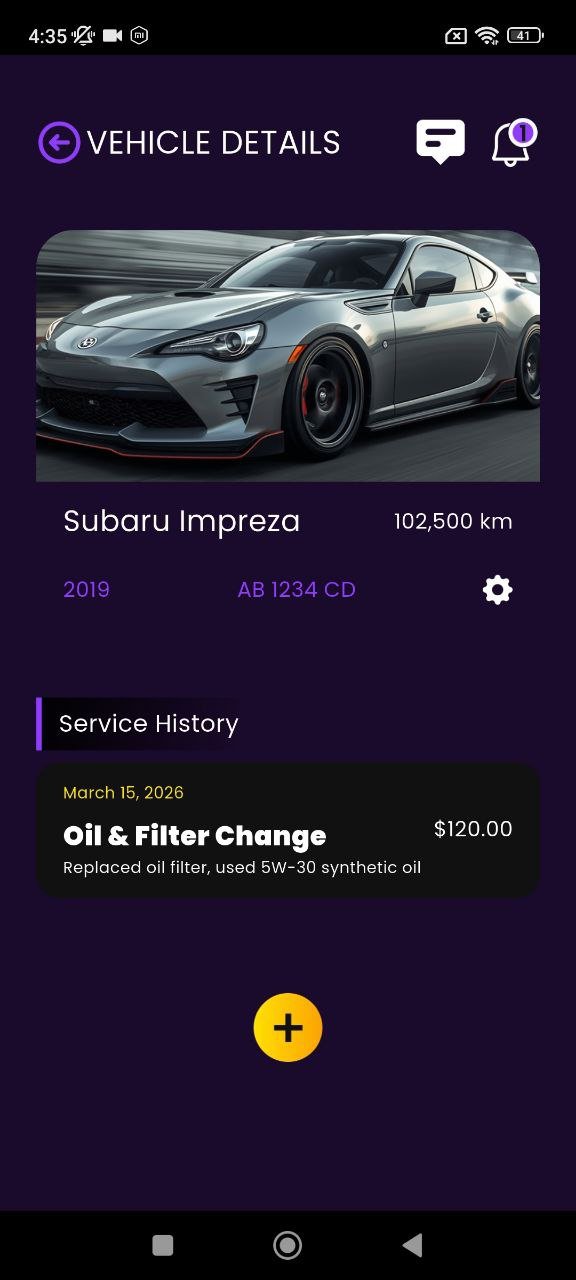 Vehicle details screen