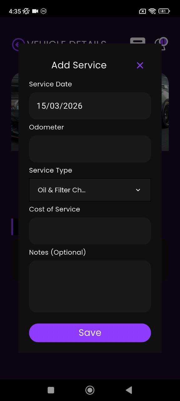 Add service screen